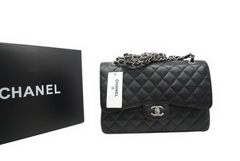 Chanel Jumbo Double Flaps Bag Black Original Caviar Leather A36097 Silver