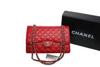 Chanel Jumbo Double Flaps Bag Red Original Caviar Leather A36097 Silver