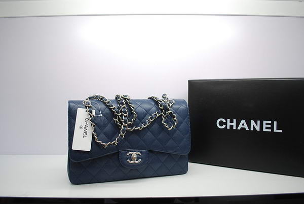 Newest 2012 Chanel Jumbo Double Flaps Bag Royalblue Original Caviar Leather A36097 Silver