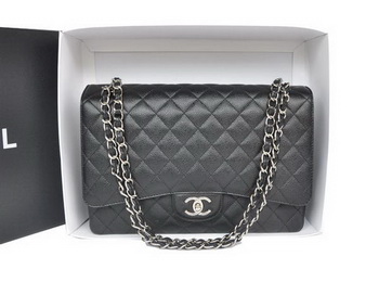 Hot Sell Chanel Maxi Classic Bag A36098 Black Original Caviar Leather Silver