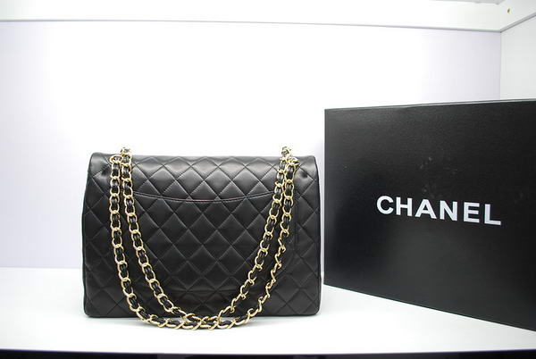 Top Quality Chanel Maxi Double Flaps Bag Black Original Lambskin Leather A36098 Gold