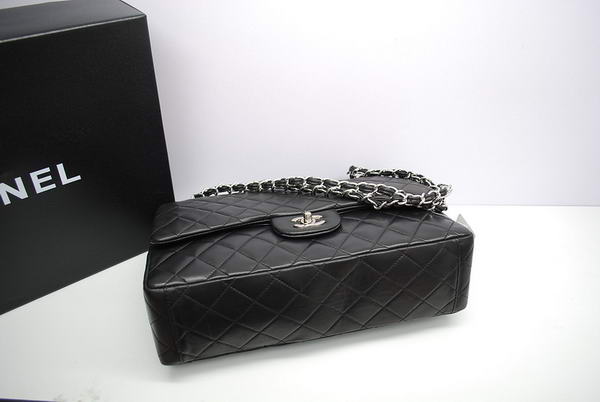 Top Quality Chanel Maxi Double Flaps Bag Black Original Lambskin Leather A36098 Silver