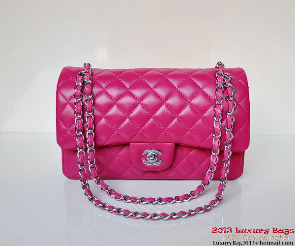 Chanel A01112 Classic Flap Bag Plum Sheepskin Silver