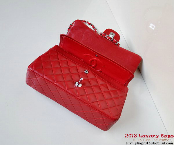 Chanel A01112 Classic Flap Bag Red Sheepskin Silver