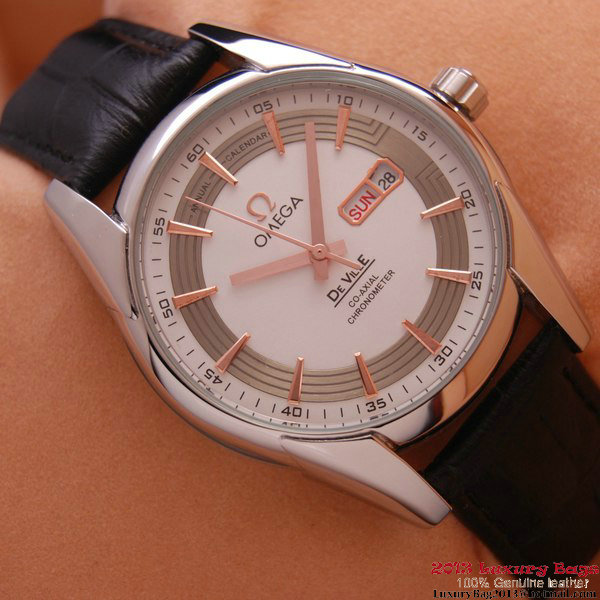 OMEGA DE VILLE HOUR VISION ANNUAL CALENDAR Steel on Black Leather Strap OM77102 OMEGA DE VILLE HOUR VISION ANNUAL CALENDAR Steel on Black Leather Strap OM77102