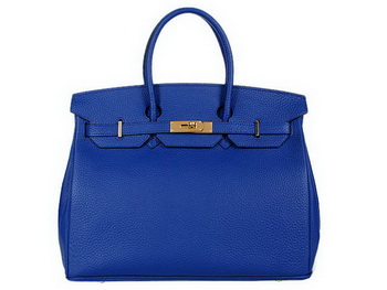 Hermes Birkin 35CM RoyalBlue Clemence Leather Tote Bag Gold