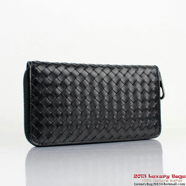 Bottega Veneta BV5012 Intrecciato Nappa Zip Around Wallet Black