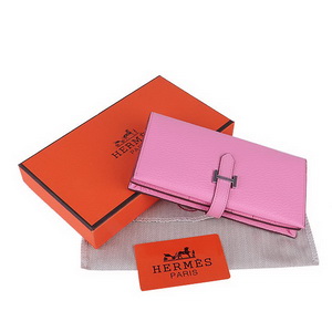 Hermes Bearn Japonaise Clemence Leather Wallet H005 Pink