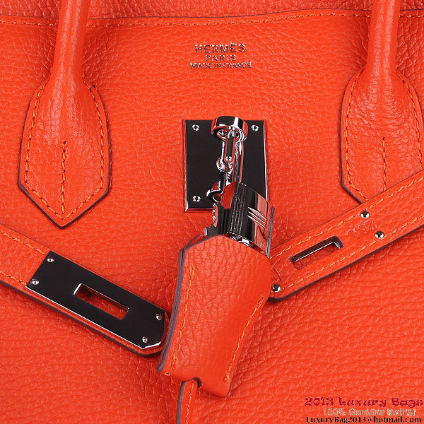 Hermes Birkin 35CM Tote Bag Orange Clemence Leather H6089 Silver