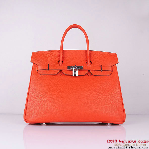 Hermes Birkin 35CM Tote Bag Orange Clemence Leather H6089 Silver