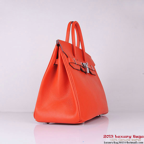 Hermes Birkin 35CM Tote Bag Orange Clemence Leather H6089 Silver