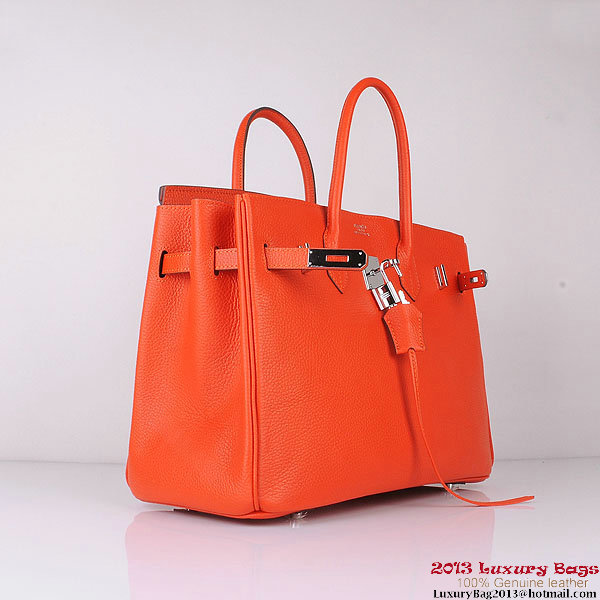 Hermes Birkin 35CM Tote Bag Orange Clemence Leather H6089 Silver