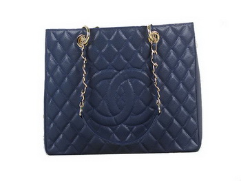 Chanel A50995 RoyalBlue Original Cannage Leather Shoulder Bag Gold