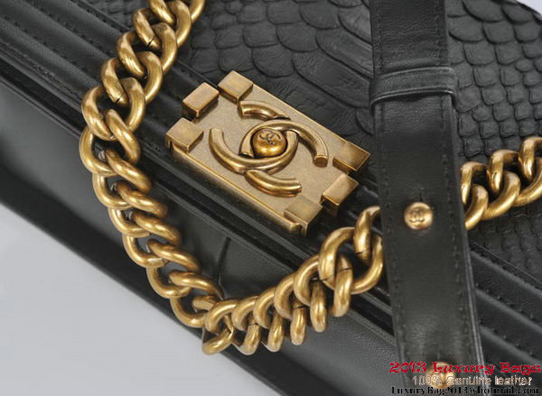 Boy Chanel Flap Shoulder Bag Python Leather A66095 Black