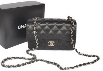 Chanel Classic Flap Bags Black Original Sheepskin Leather A1116 Silver