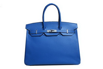 Hermes Birkin 35CM Tote Bag Blue Clemence Leather H6089 Gold/Silver