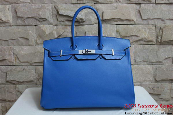 Hermes Birkin 35CM Tote Bag Blue Clemence Leather H6089 Gold/Silver