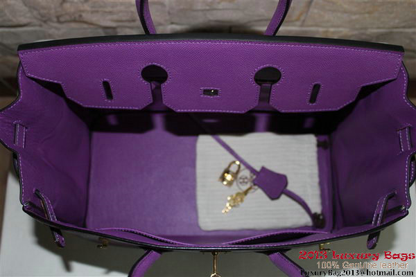 Hermes Birkin 35CM Tote Bag Purple Clemence Leather H6089 Gold