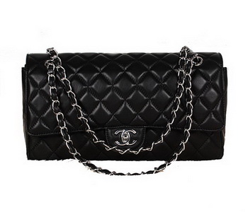 Chanel Classic Flap Bag 1113 Black Sheepskin Silver