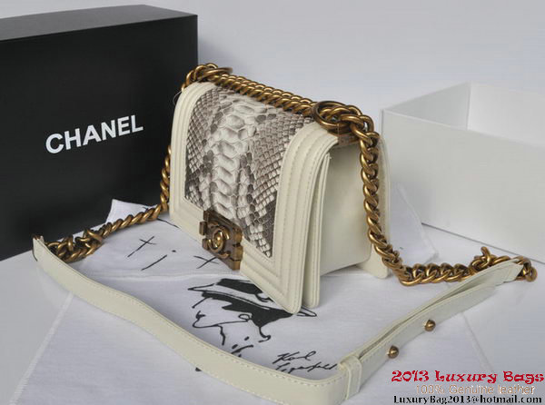 Boy Chanel Flap Shoulder Bag Python Leather A66094 OffWhite