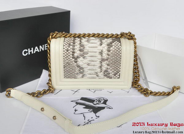 Boy Chanel Flap Shoulder Bag Python Leather A66094 OffWhite