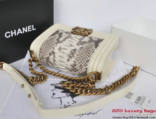 Boy Chanel Flap Shoulder Bag Python Leather A66094 OffWhite