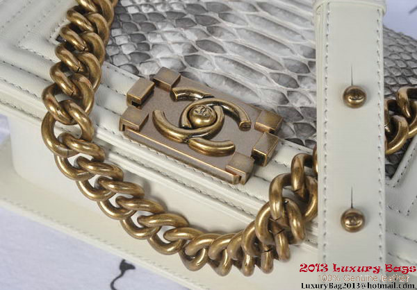 Boy Chanel Flap Shoulder Bag Python Leather A66094 OffWhite