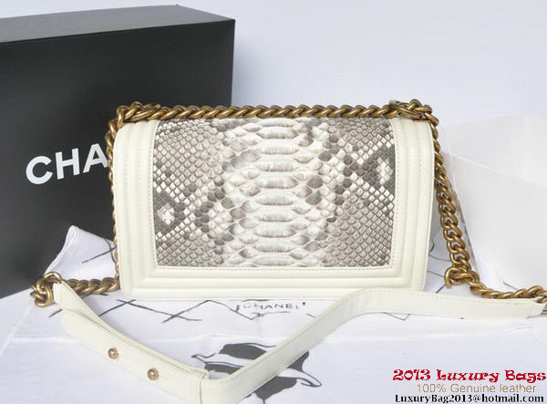 Boy Chanel Flap Shoulder Bag Python Leather A66095 OffWhite