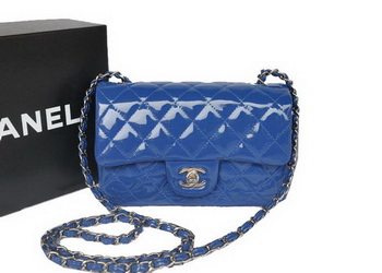 Chanel Classic Flap Bags Blue Original Patent Leather A1116 Silver