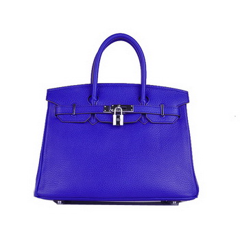 Hermes Birkin 30CM Tote Bag Blue Clemence Leather H6088 Silver