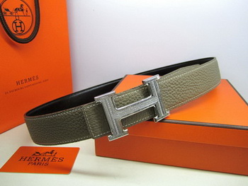 Hermes Calf Leather Diamond Belt HB118 Khaki Silver