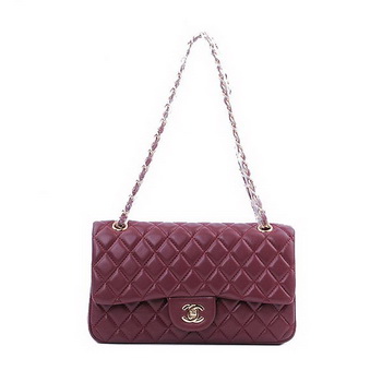 Chanel 2.55 Series Classic Flap Bag 1112 Burgundy Sheepskin Gold