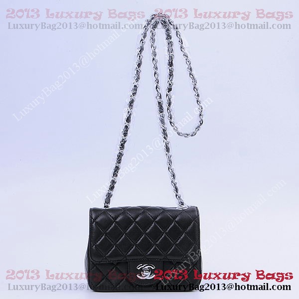 Chanel mini Classic Flap Bag Black Sheekskin 1115 Silver