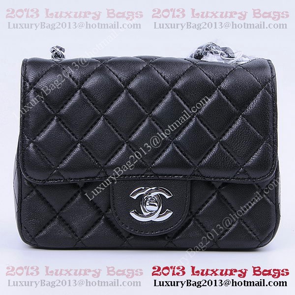 Chanel mini Classic Flap Bag Black Sheekskin 1115 Silver