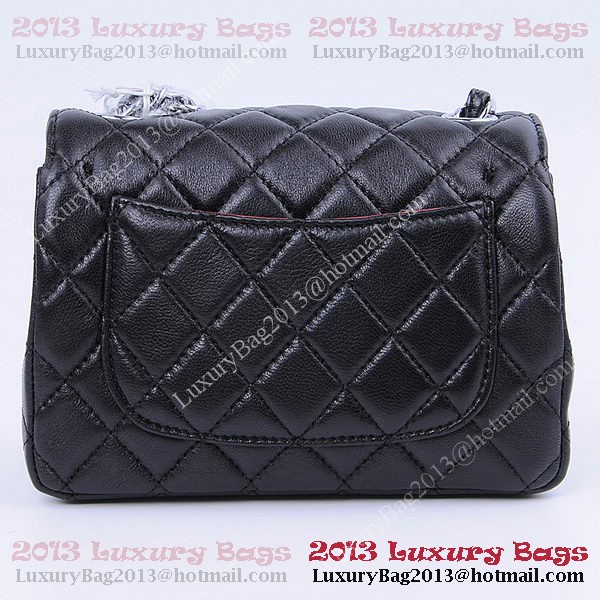 Chanel mini Classic Flap Bag Black Sheekskin 1115 Silver