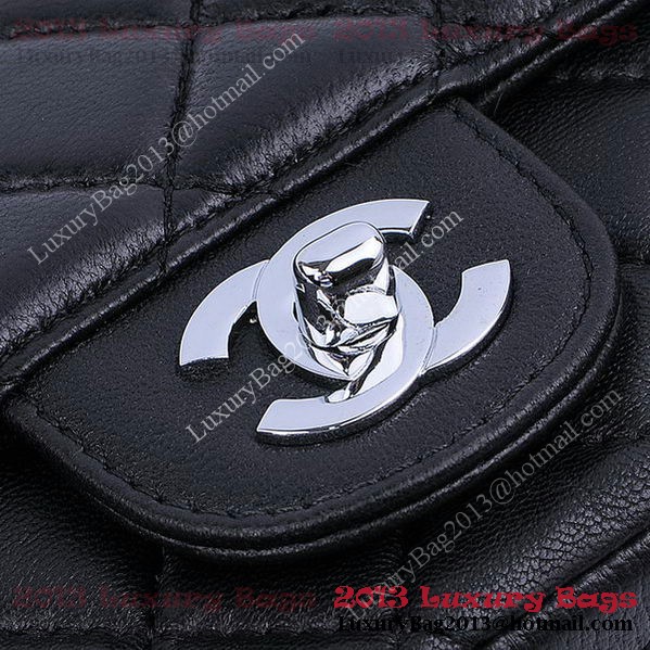 Chanel mini Classic Flap Bag Black Sheekskin 1115 Silver
