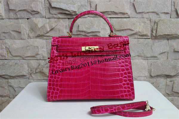 Hermes Kelly 32cm Shoulder Bag Rose Croco Patent Leather K32 Gold