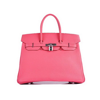 Hermes Birkin 35CM Tote Bag Pink Clemence Leather H6089 Silver