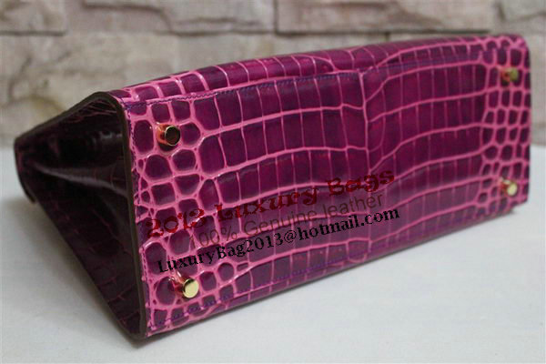 Hermes Kelly 32cm Shoulder Bag Purple Croco Patent Leather K32 Gold