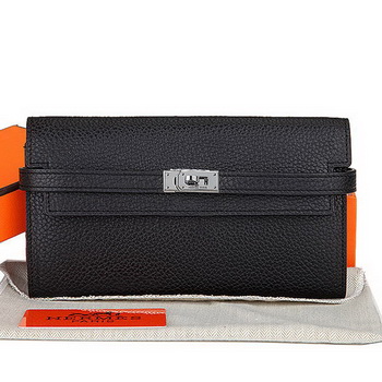 Hermes Kelly Original Leather Bi-Fold Wallet A708 Black