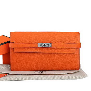 Hermes Kelly Original Leather Bi-Fold Wallet A708 Orange