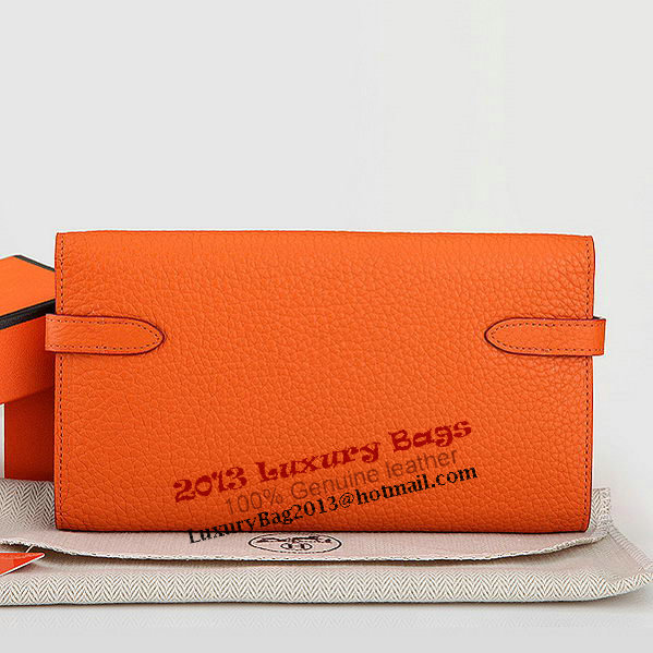 Hermes Kelly Original Leather Bi-Fold Wallet A708 Orange