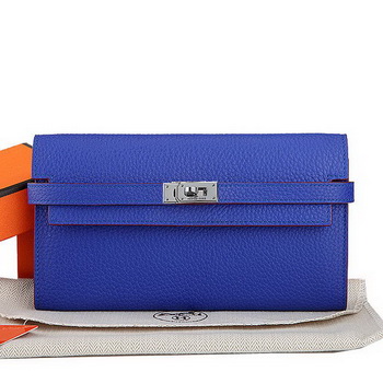 Hermes Kelly Original Leather Bi-Fold Wallet A708 RoyalBlue