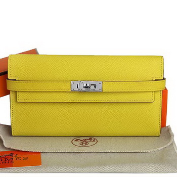 Hermes Kelly Original Saffiano Leather Bi-Fold Wallet A708 Lemon