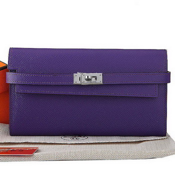 Hermes Kelly Original Saffiano Leather Bi-Fold Wallet A708 Purple