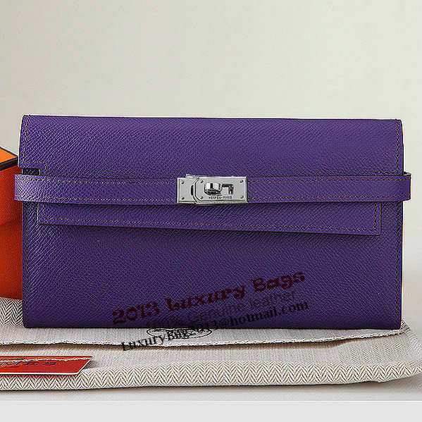 Hermes Kelly Original Saffiano Leather Bi-Fold Wallet A708 Purple