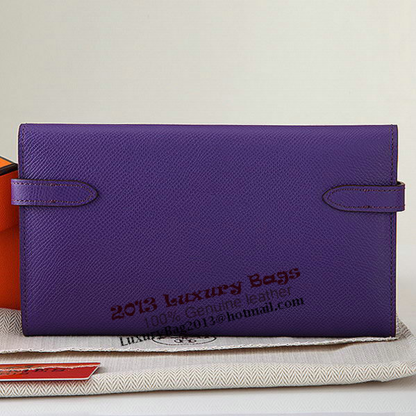 Hermes Kelly Original Saffiano Leather Bi-Fold Wallet A708 Purple