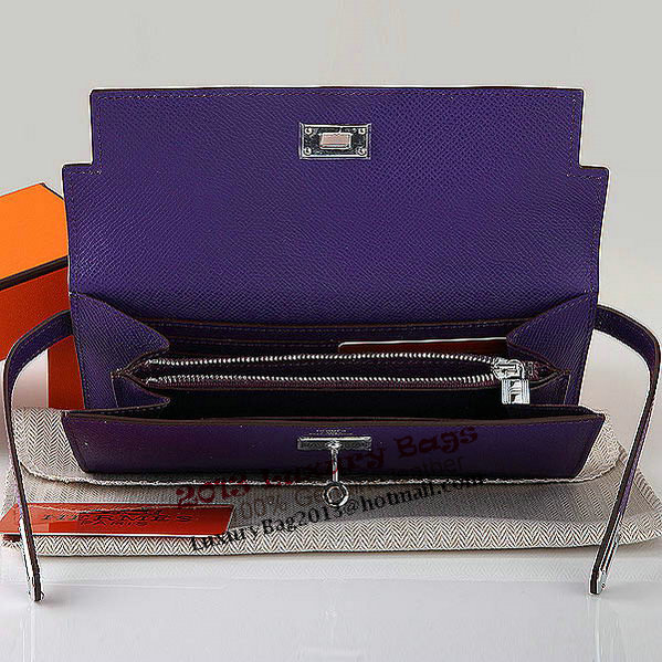 Hermes Kelly Original Saffiano Leather Bi-Fold Wallet A708 Purple