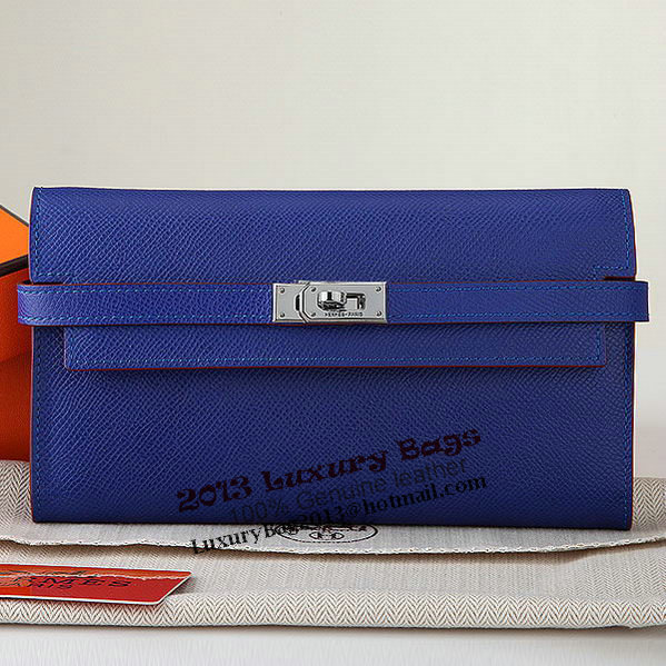 Hermes Kelly Original Saffiano Leather Bi-Fold Wallet A708 RoyalBlue