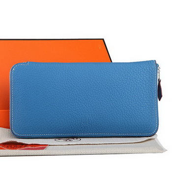 Hermes Zipper Wallet Original Leather A309 Blue